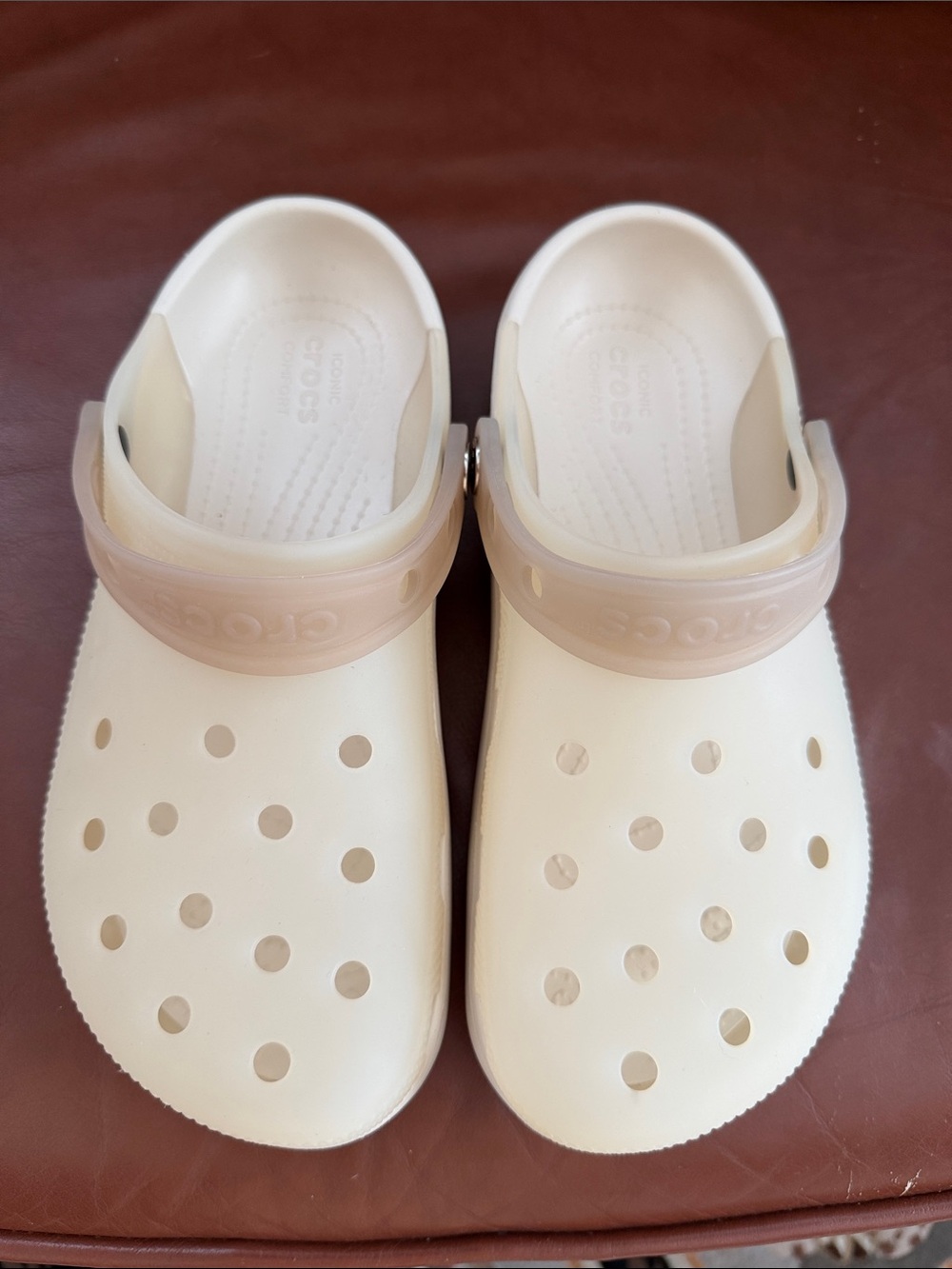 CROCS Classic Clog in Cream with Translucent Strap